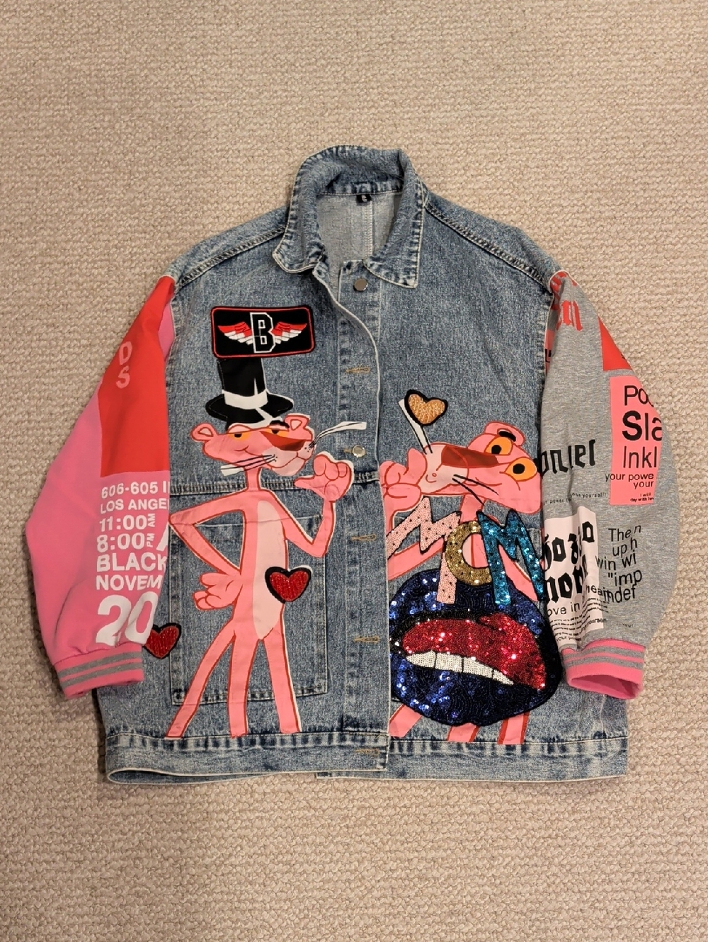 Pink Panther Patchwork Denim Jacket - Pink & Denim
